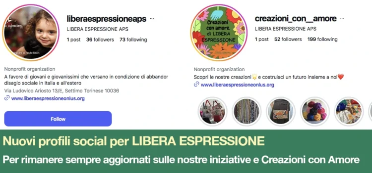 Nuovi e aggiornati profili social per LIBERA ESPRESSIONE APS Nuovi e aggiornati profili social per LIBERA ESPRESSIONE APS